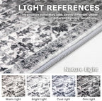 KOZYFLY Boho Area Rug 6x9 Ft Thin Rugs for Living Room Washable Bedroom Rug Non Slip Rugs for Living Room Printed Faux Wool Bedroom Rug Floor Carpet for Dining Room, Grey