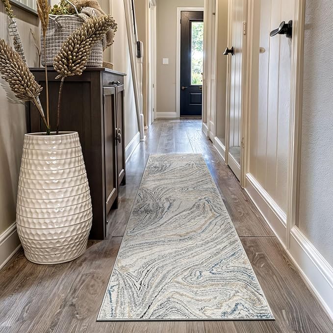Rugshop Marble Swirl Distressed Gray Area Rug 2' 3" x 12' Runner Ideal for Hallway, Kitchen, Entryway, or Behind The Sofa