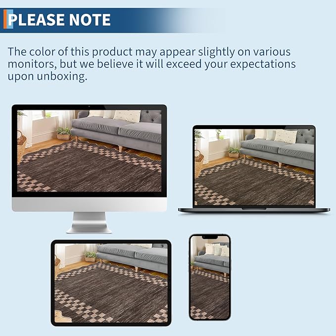 GarveeHome Washable Rug 5x7 for Living Room Large Bedroom Scalloped Rug Non Slip Stain Resistant Modern Border Throw Carpet Soft Boho Rug for Dining Room Nursery Home Office, Brown
