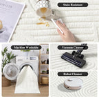 SHACOS Soft Cozy Fluffy Arch Pattern High-Low Pile Area Rugs 6'x9' Large Non Slip Washable Modern Geometric Rug Scandinavian Minimalist Carpet for Living Room Bedroom Dining Room, Cream White