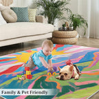 Boho Sun Runner Rugs 2x4ft, Watercolor Mountain Small Entryway Mats, Abstraction Deco Laundry Room Rug Non Slip Durable Throw Rugs for Front Door Bedroom Bedside