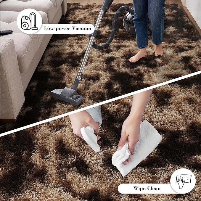 Fluffy Rug Shaggy Area Rug, Mottling Brown 6x9 Area Rugs for Living Room, Large Shag Area Rugs for Bedroom Kids Room Home Decor, Upgrade Anti-Skid Rectangular Fuzzy Rugs