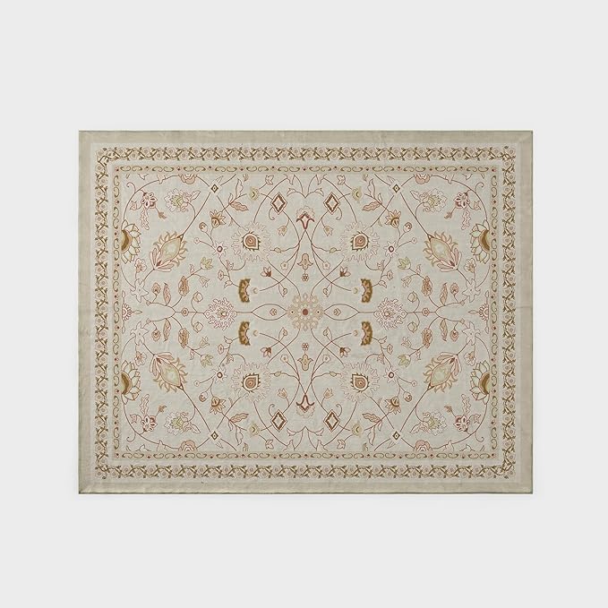 EVERGRACE Area Rugs for Living Room 8x10, Boho Floral Faux Wool Indoor Outdoor Rugs, Washable Rugs for Bedroom Dining Room Entryway Kitchen, Low Pile Floor Mat Carpet for Home Decor, Natural Beige