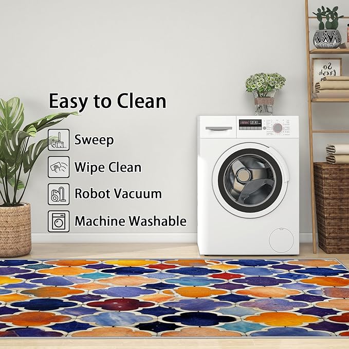 Moroccan Rugs for Living Room - 2x3 ft, Moroccan Trellis Rug, Colorful Geometric Area Rug, Oriental Tile Washable Door Mat for Entryway, Kitchen, Traditional Patchwork Home Decor & Gifts