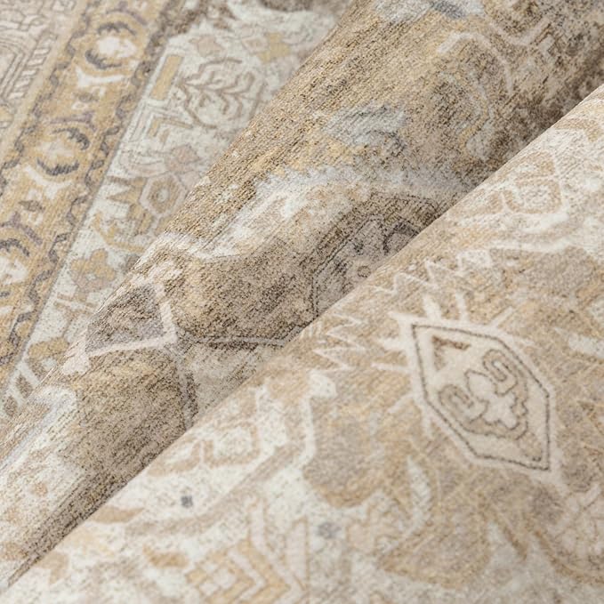 2x8 Washable Vintage Runner Rug for Living Room Bedroom Non Slip Distressed Traditional Soft Runner Rug Beige Brown Low Pile Lightweight Floral Runner Kitchen Hallway Balcony