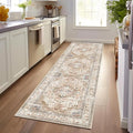 Enkor Runner Rugs for Hallway, 2.6x8 Washable Soft Non Slip Floor Rugs for Kitchen, Modern Mat for Living Room Bedroom Entryway Beige & Brown
