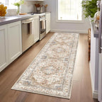 Enkor Runner Rugs for Hallway, 2.6x8 Washable Soft Non Slip Floor Rugs for Kitchen, Modern Mat for Living Room Bedroom Entryway Beige & Brown
