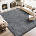 Fluffy Rug Shaggy Area Rug, Dark Grey 10x14 Area Rugs for Bedroom, Super Soft Shaggy Rugs for Living Room Bedroom Kids Room Home Decor, Upgrade Anti-Skid Rectangular Fuzzy Rug