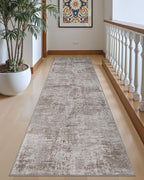 DEXI Hallway Runner Rug 3x12, Modern Abstract Non Slip Thin Soft Runners Carpet, Stain Resistant Washable Indoor Rug for Hallway Entryway Kitchen Laundry Room Living Room, Red Brown