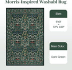 6x9 Area Rugs Living Room Rug - Floral Vintage Morris-Inspired Washable Carpet, Low Pile Non-Shedding Stain Resistance Boho Soft Carpet for Bedroom, Dining Room, Office, Farmhouse (6'x9' Dark Green)