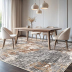 Area Rug Living Room Rugs - 7x9 Washable Large Soft Indoor Neutral Modern Abstract Low Pile Rug Carpet for Bedroom Dining Room Farmhouse Home Office - Grey Brown