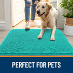 OLANLY Dog Door Mat for Muddy Paws 30x20, Absorbs Moisture and Dirt, Absorbent Non-Slip Washable Doormat, Quick Dry Chenille Mud Mat for Dogs, Entry Indoor Entryway Carpet for Inside Floor, Teal
