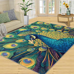 Peacock Rug 5x8-5x8 Rug, Wonderful Peacock Area Rugs for Bedroom, Teal Turquoise Rugs for Living Room, Modern Style Washable Mat, Malachite Green Feather Carpet - Peafowl Home Decor & Gifts