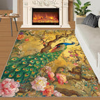 Peacock Peony Rugs for Bedroom - 3x5 Rug, Classic Peacock Peony Area Rugs for Living Room, Oriental Carpet, Floral Plant Washable Area Mat, Aesthetics Carpet - Peafowl Home Decor & Gifts