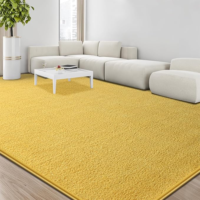 Large Area Rugs for Living Room Bedroom, 6x9 Feet Yellow Rug, Minimalist Modern Shag Rug, Soft Thick Comfy Memory Foam Indoor Carpet, Non-Slip Washable Rug for Boys Girls Dorm Nursery Room Home Decor