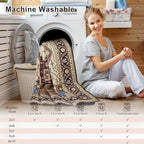 6x9 Mousse Brown Area Rug for Living Room, Machine Washable Rugs with Non-Slip Backing for Bedroom, Vintage Medallion Carpet Dining Room Office Kids Room Decor