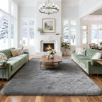 8x10 Solid Fluffy Grey Area Rug – Washable, Durable, Extra Large Living Room Rug, Non-Slip High Pile Shag Rugs for Bedroom, Playroom, Nursery Rooms, Kids Room, Soft Indoor Floor Carpet Decor