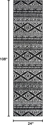 SAFAVIEH Tulum Collection Runner Rug - 2' x 9', Black & Ivory, Moroccan Boho Tribal Design, Non-Shedding & Easy to Clean, Ideal for Living Room, Hallway, Foyer, Entryway, Bedroom (TUL272Z)