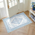 SOULFUL Medium Pile 2x3 Entryway Rug - Soft Foot Feel Small Area Rug - Mist Blue Boho Floral - Washable Non-Slip - Perfect for Hallway Kitchen Bedroom Bathroom Indoor Entrance