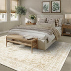 8x10 Vintage Washable Area Rugs Boho Medallion Large Distressed Retro Accent Carpet Floral Non-Slip Soft Low Pile Indoor Throw Rug for Living Room Bedroom Dining Room Office Kitchen, Beige