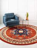 Unique Loom Taftan Collection Border Geometric Tribal Inspired Design Area Rug (8' 0 x 8' 0 Round, Terracotta/ Ivory)