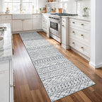 KUTA Moroccan Washable Runner Rug, 2x10 Non-Slip Vintage Grey Boho Hallway Kitchen Runners Ultra Soft Distressed Geometric Floor Carpet Rugs for Bedroom Laundry Living Room