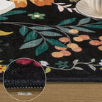 2x3 Washable Rug for Entryway, Floral Soft Small Area Rug, Non Slip Doormat Indoor Entrance Carpet, Flower Low Pile Front Door Throw Rug for Bedroom, Kitchen, Laundry, Bathroom, Black