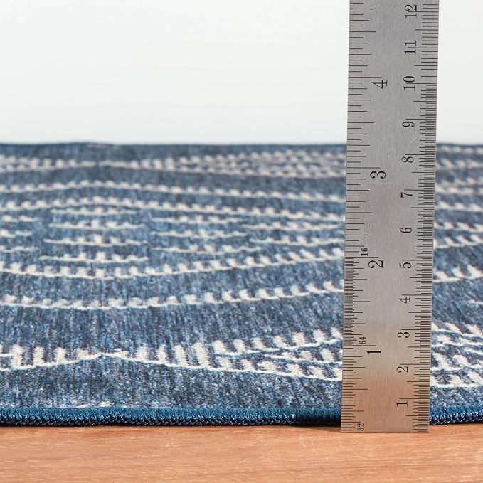 Dash & Albert Guthrie Navy Machine Washable Rug, 5 X 8 Feet, Blue Geometric Pattern