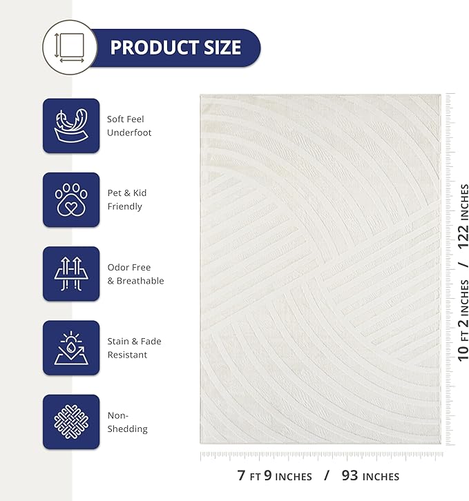 Abani Zen 8' x 10' Cream Rug – Neutral Modern Linear Pattern, Large Soft Area Rug for Living Room & Bedroom, Durable & Easy to Clean
