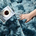 Shag Area Rug, 4 X 6 Tie-Dyed Plush Fuzzy Rugs for Living Room, Ultra Soft Fluffy Furry Rug for Bedroom, Indoor Carpet Nursery Rugs for Kids Room Home Decor, Peacock Blue