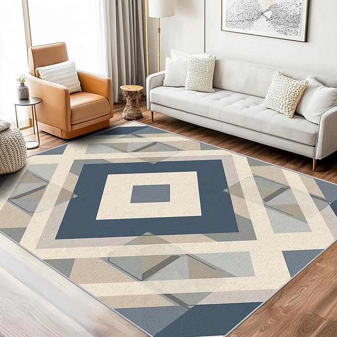 Geometric Rug, Washable 5x8 Rug for Living Room, Modern Abstract Patterned Indoor Carpet, Geometric Decor for Home, Bedroom, Soft Non Slip Thin Design FER99