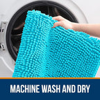 OLANLY Bathroom Rugs 24x16, Extra Soft Absorbent Chenille Bath Rugs, Rubber Backing Quick Dry, Machine Washable Bath Mats for Bathroom Floor, Tub and Shower, Home Decor Accessories, Aqua Sky