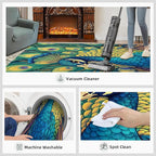 Peacock Rug 8x10-8x10 Rug, Wonderful Peacock Area Rugs for Bedroom, Teal Turquoise Rugs for Living Room, Modern Style Washable Mat, Malachite Green Feather Carpet - Peafowl Home Decor & Gifts