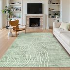 5x7 Sage Green Modern Abstract Area Rugs for Living Room, Washable Rugs for Nursery Bedroom, Non-Slip Minimalist Neutral Wave Striped Rugs for Playroom Boys, Throw Accent Rug Carpet for Dining Room
