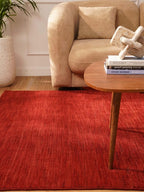 Hand Knotted Loom Wool ECO-Friendly Area Rugs - 8'x8', Square, Red Color, Solid Plain Design, High Pile Thick Handmade Anti Skid Area Rugs for Living Room, Bed Room (L00111)