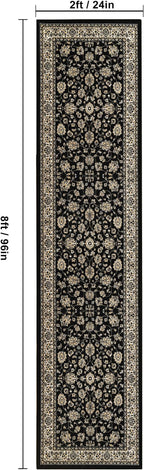 XWZO Washable Hallway Runner Rug 2x8ft — Non-Slip Low Pile Area Rug with Rubber Backing, Spill Resistant Soft Flower Floor Carpet Runner for Kitchen Entryway Doorway Bedroom Corridor, Black