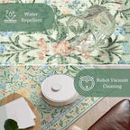 Morebes Boho Light Green Large Area Rugs for Bedroom, Floral Washable Area Rugs 9x12 Living Room Non Slip, Soft Thin Distressed Carpet for Nursery Girls Home Dinning Room Kids Playroom