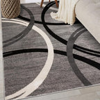 Rugshop Wavy Circles Design Area Rug, Carpet with Jute Backing for Kitchen, Entryway, or Office, Gray, 4' x 6'