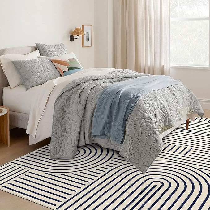 6x9 Area Rug for Living Room - Large Abstract Washable Rugs for Bedroom Non-Slip Indigo Dining Room Rug Rainbow Low-Pile Carpet Soft Modern Rug for Office Classroom Nursery Room