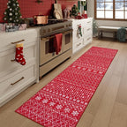 Lahome Christmas Runner Rug 2x6 for Hallway Red Non Slip Washable Low Pile Carpet Moroccan Snowflake Throw Rug Runner for Kitchen Entryway Laundry Bathroom Narrow Space Xmas Holiday Decor