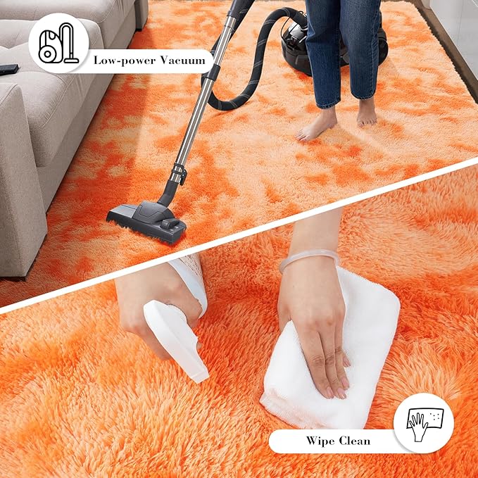 Mottling Orange Fluffy Rug Shaggy Area Rug, 6x9 Area Rugs for Girls Bedroom, Big Soft Shaggy Bedside Non-Slip Plush Dorm Nursery Kids Carpet Home Decor Aesthetic