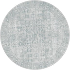 LIVEBOX Vintage Round Rug - Washable 5 Foot Large Oriental Circle Grey Rug for Living Room, Non-Slip Soft Carpet Low Pile Entryway Circular Rugs for Foyer Kitchen Kids Room