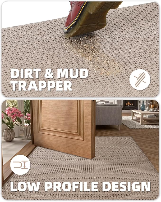 Color&Geometry Front Door Mat Indoor Non Slip Rubber Backing, 36"x55" Ultra Thin Entryway Doormat, Soft Absorbent Inside Doormat Washable Easy Clean Rugs for Entryway, Beige (Rolled-up NO Creases)