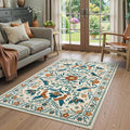 Moynesa 3x5 Entryway Rug Indoor, Modern Bohemian Washable Non-Slip Low Pile Area Rug for Kitchen Bedroom Entry,Lightweight Foldable Farmhouse Floral Bird Print Pattern Carpet Retro Home Decor