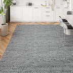 Eleisa Modern Vintage 10x14 Herringbone Chevron Area Rug, Non-Slip Stain Resistant Washable Rug, Light Grey Large Rug for Living Room, Farmhouse Carpet for Bedroom, Kitchen, Dining Room, Home Office