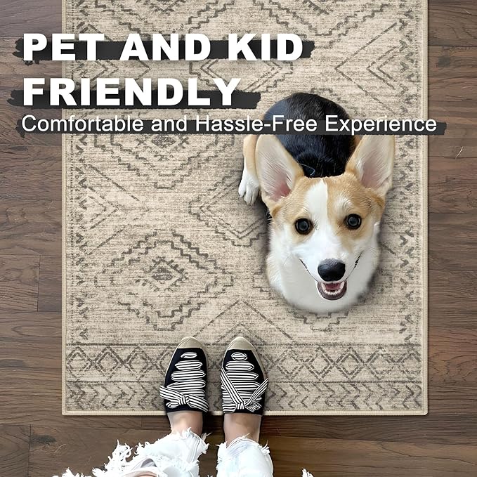 KILOCOCO Hallway Runner Rug 3'x10' Runners for Hallways Washable Runner Rug Non Slip Rubber Backed Low-Pile Runners for Bedroom Kitchen Living Room Laundry Room Boho Rugs, Beige/Gray/Green