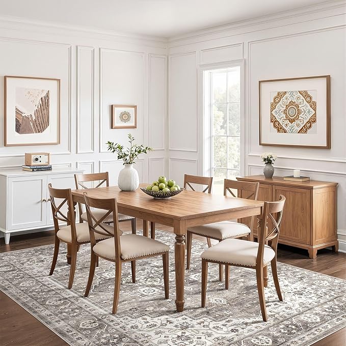 8x10 Area Rugs Living Room: Washable Boho Large Neutral Vintage Soft Rug Stain Resistant Farmhouse Non-Slip Indoor Rustic Floor Carpet for Bedroom Nursery Kids Playroom Office Dining Room- Dark Brown