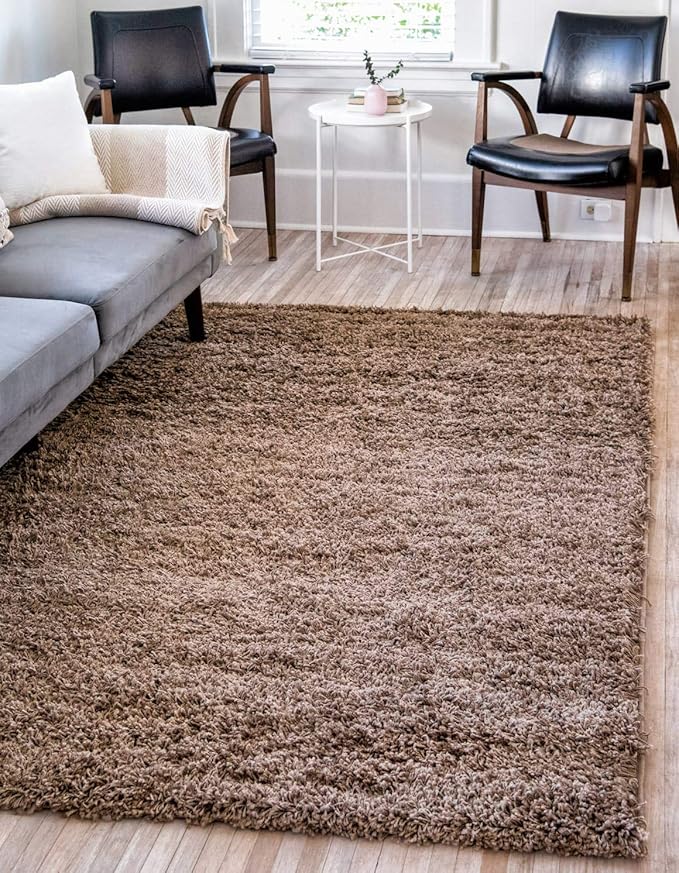 Unique Loom Solid Shag Collection Area Rug (6' 1" x 9' Rectangle, Sandy Brown)