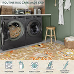 Lahome Floral Washable Living Room Carpet - 3x5 Throw Area Rug for Bedroom Non-Slip Lightweight Indoor Entryway Rugs, Tan Paisley Print Aesthetic Rug for Bathroom Laundry Dining Room Kithchen Office