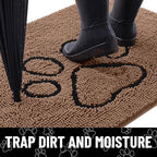 Smiry Dog Door Mat for Muddy Paws, Absorbent Dirt Trapper Non Slip Quick Dry Washable Chenille Mat for Mud Dogs, Entry Rug for Indoor and Outdoor (48x30 Inches, Coffee and Black)